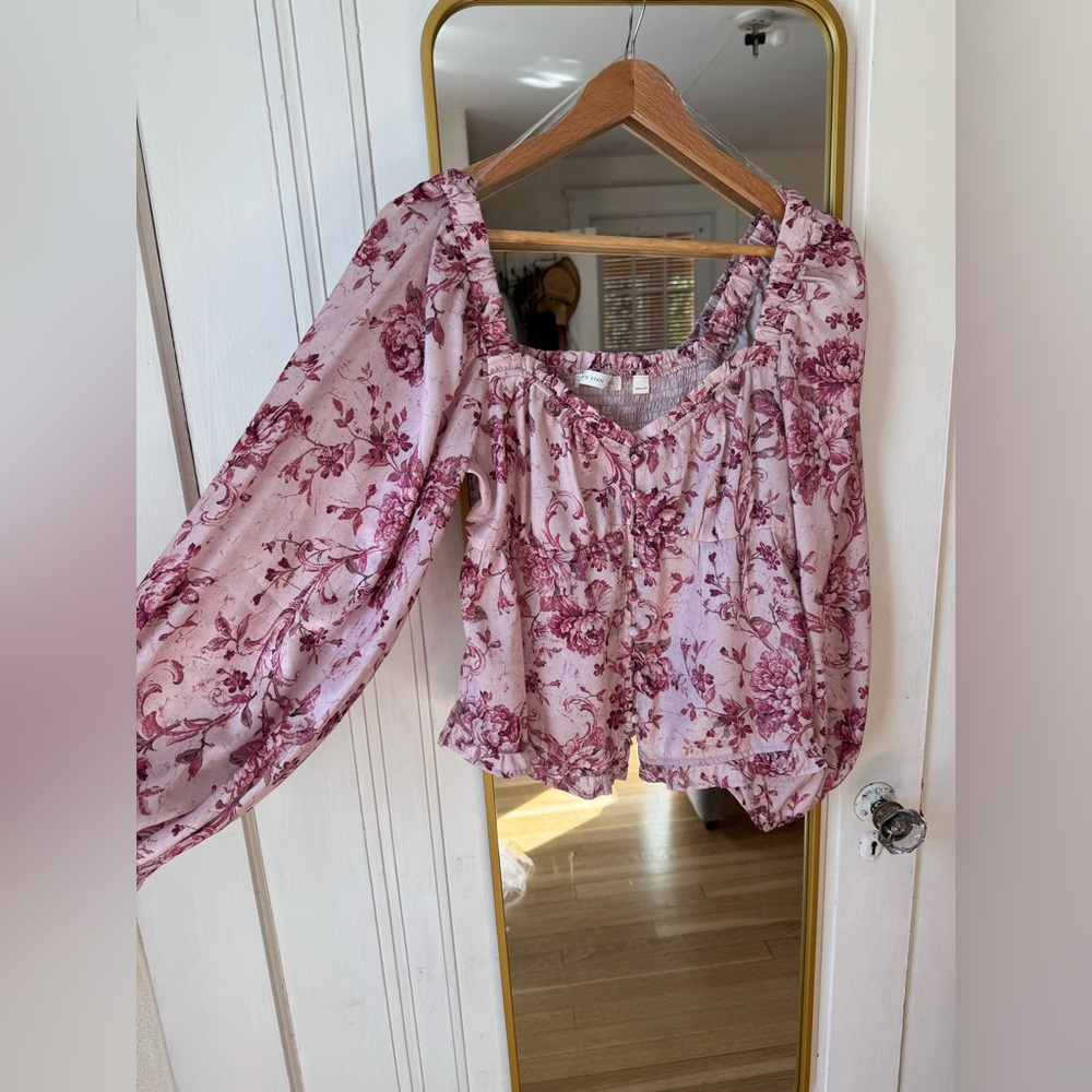 NWT Altar’d State silky floral pink blouse long sleeved